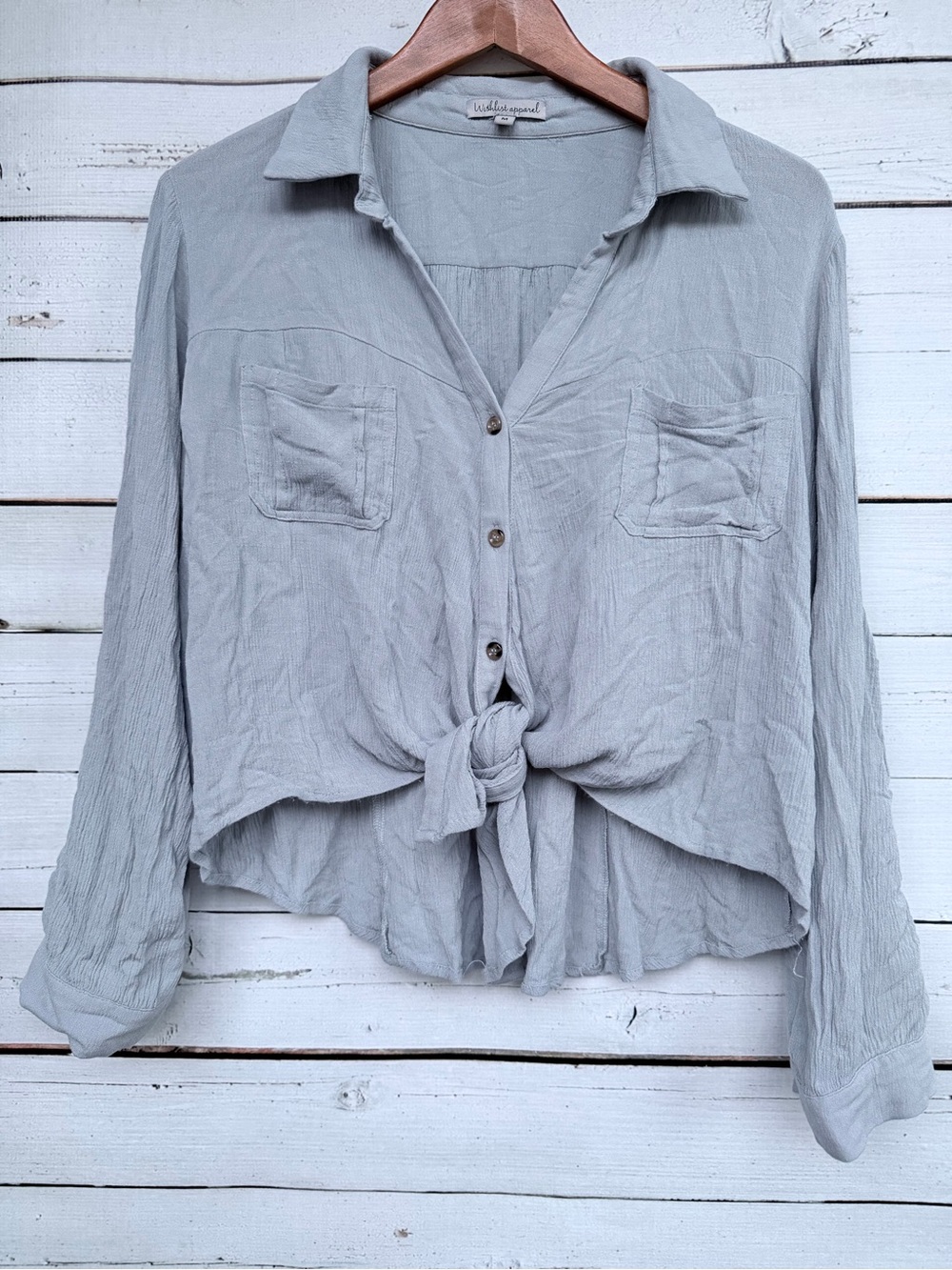 Wishlist Apparel Crinkle Gauze Tie-Front Button Down Blouse Top - Size Medium